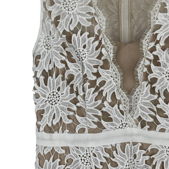 ADRIANNA PAPELL ILLUSION FLORAL SLEEVELESS WHITE NUDE LACE FIT & FLARE DRESS - Picture 11 of 16